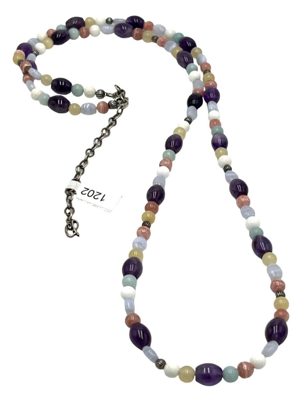 925 Carolyn Pollack Citrine, Amethyst & Agate Bead Necklace